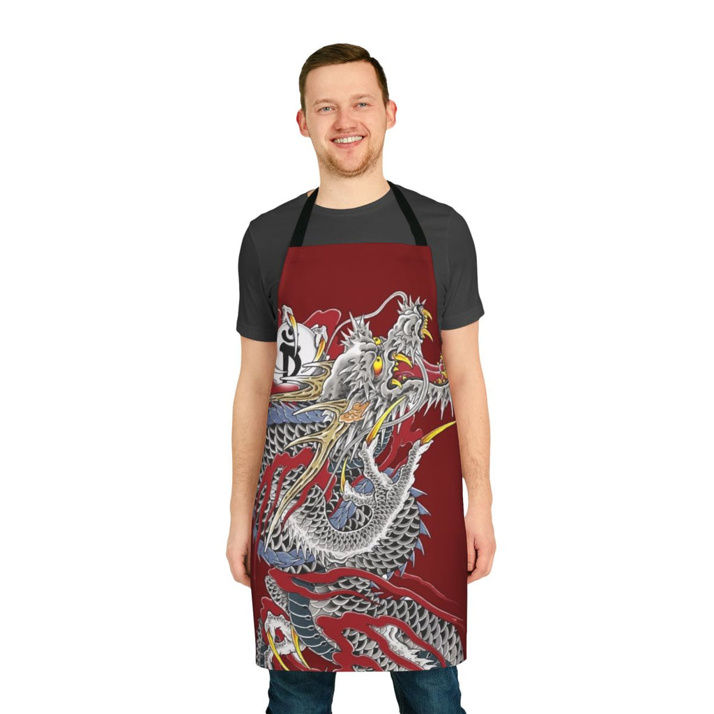 Yakuza-style tattoo design printed on a high-quality apron for the kitchen