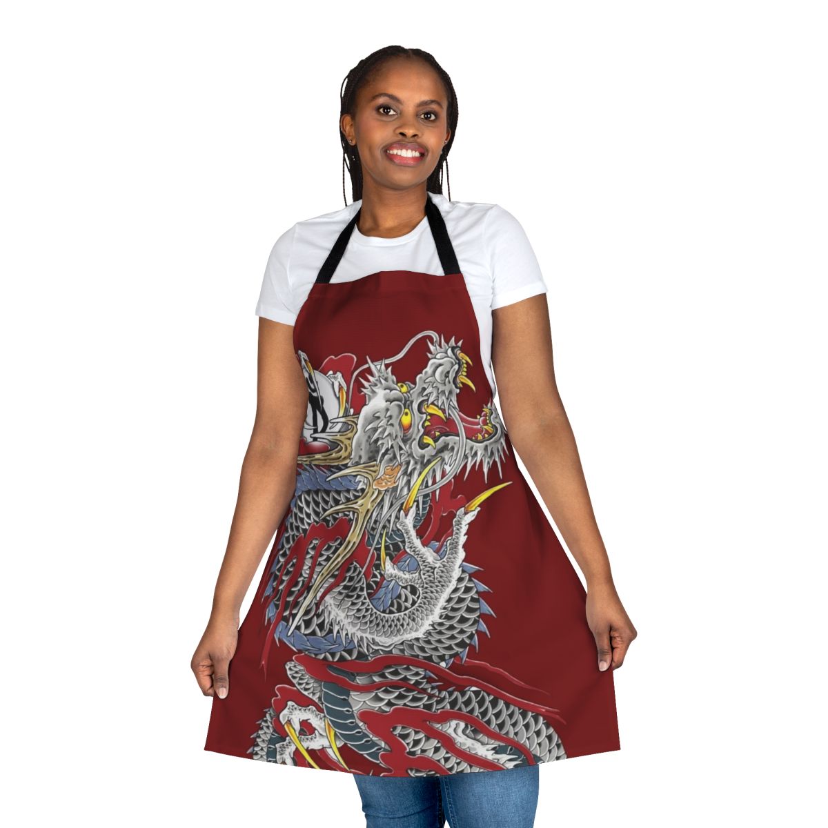 Yakuza-style tattoo design printed on a high-quality apron for the kitchen