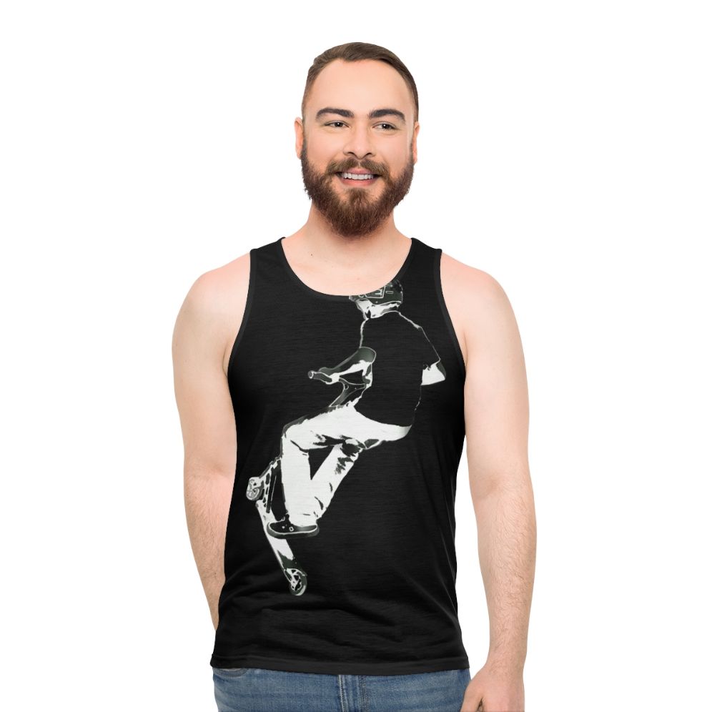 Unisex tank top featuring stunt scooter tricks