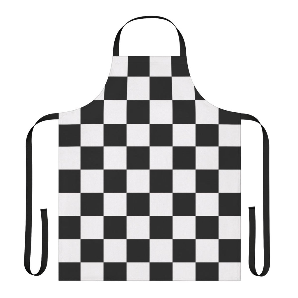 High-quality 10x10 checkerboard pattern apron in black and white for cooking, baking, and arts and crafts