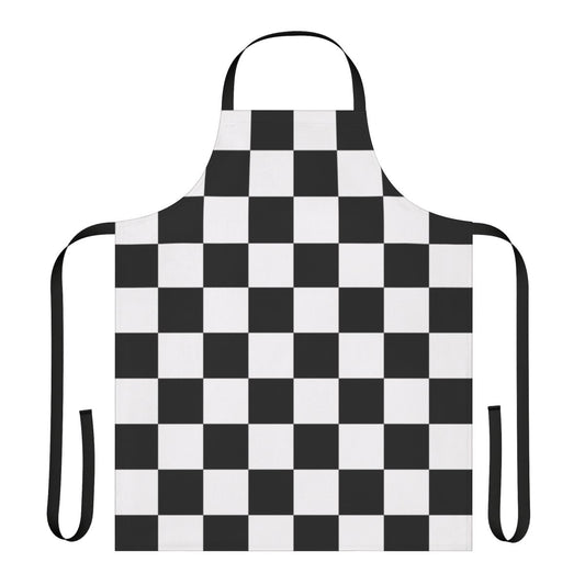 High-quality 10x10 checkerboard pattern apron in black and white for cooking, baking, and arts and crafts