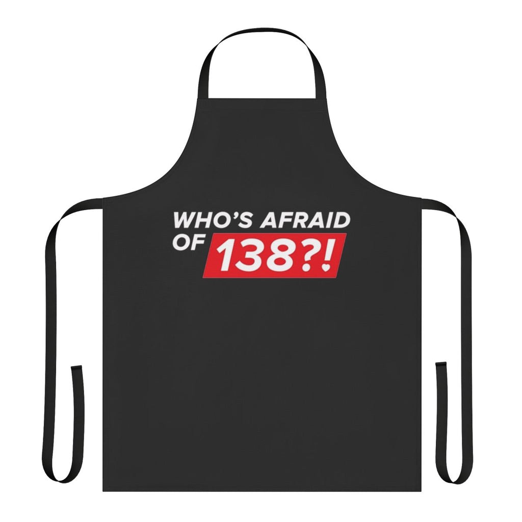 A white apron with a bold "138" design, perfect for the fashion-forward home cook.