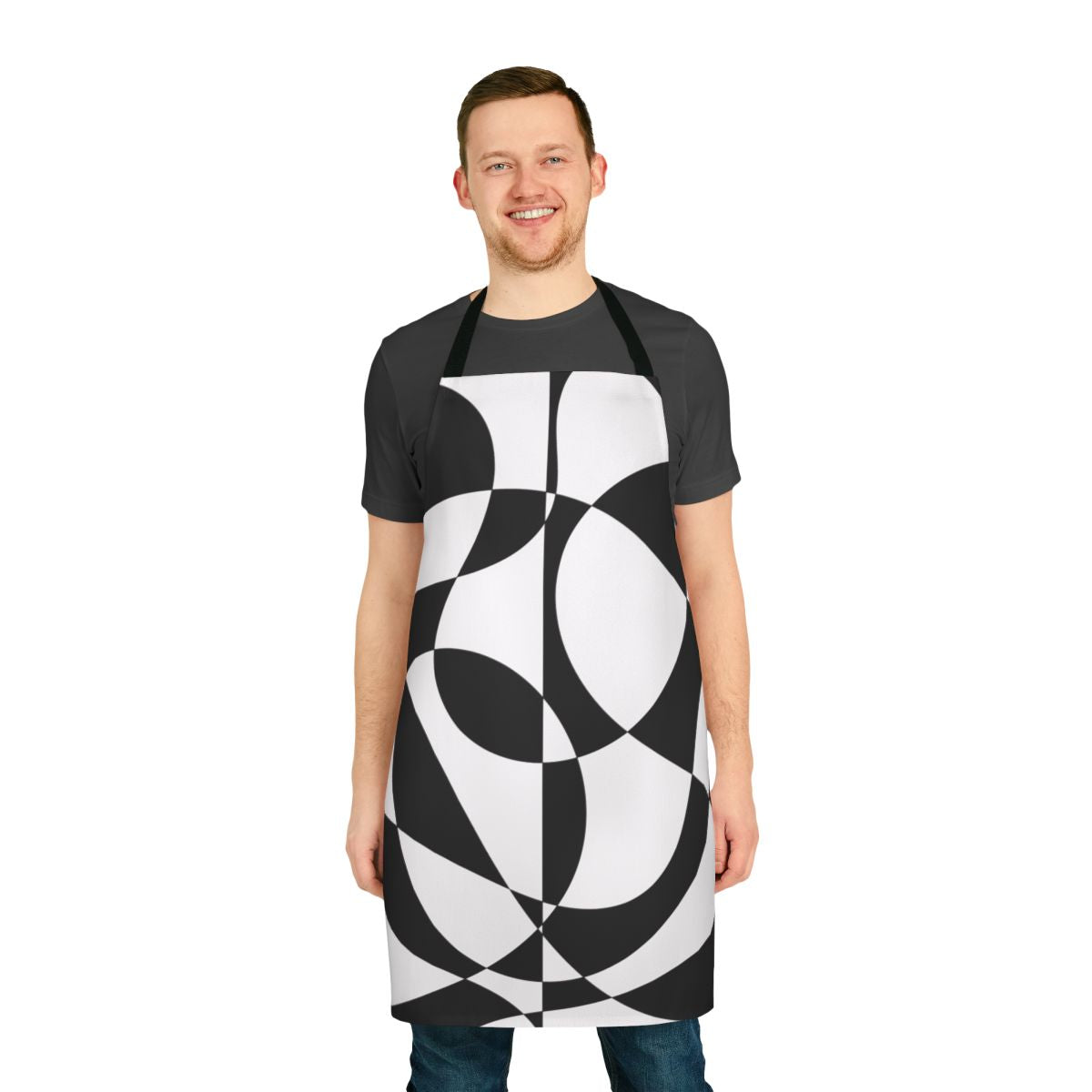 Vintage-inspired 1960s abstract black and white apron