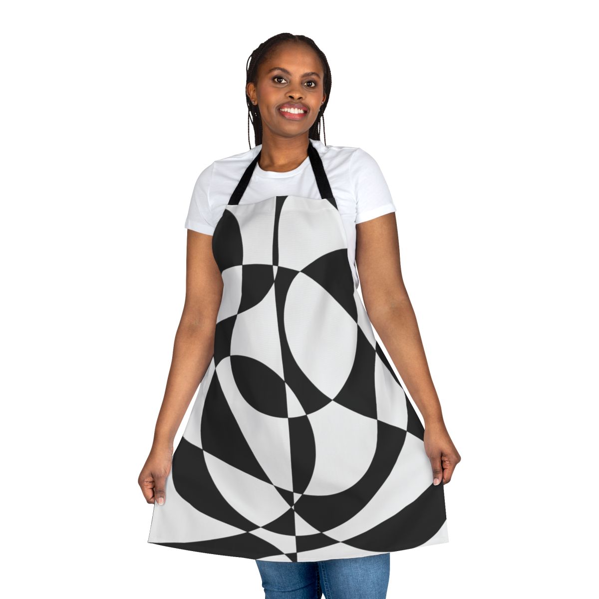 Vintage-inspired 1960s abstract black and white apron
