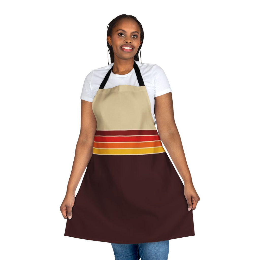 Vibrant 1970s-inspired retro striped apron with a minimalist abstract pattern design