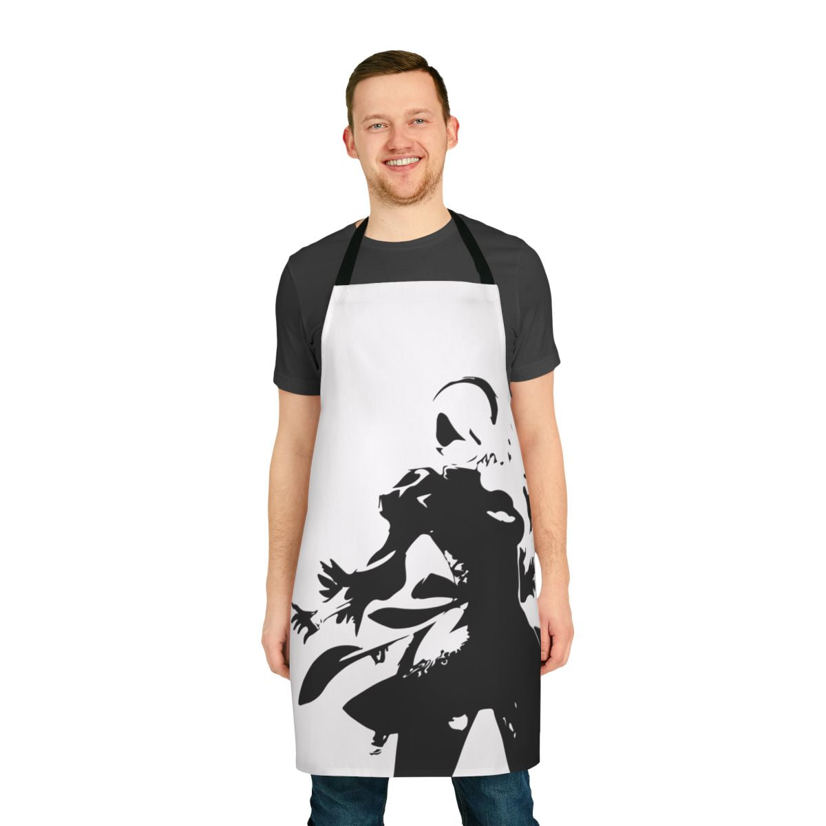 2B silhouette design apron, featuring characters from the Nier Automata video game