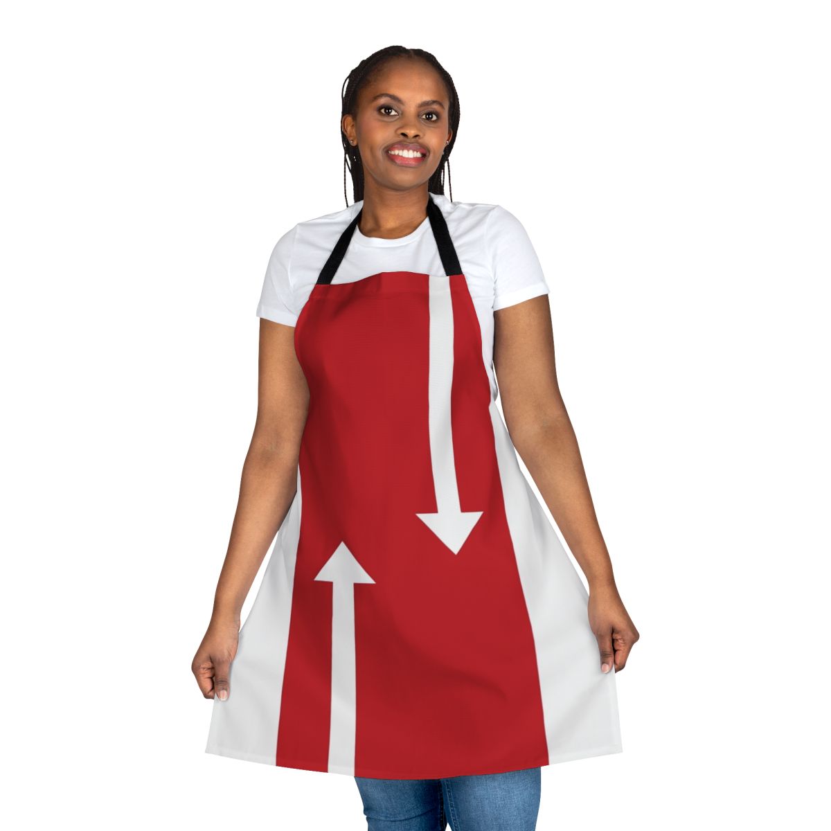Stylish 60s mod-inspired apron with a retro geometric pattern