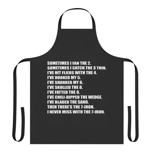 Golfer wearing a stylish 7 iron-inspired apron for cooking or grilling