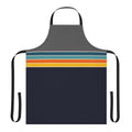 Vibrant 70s-inspired striped apron with a retro, sports-themed design