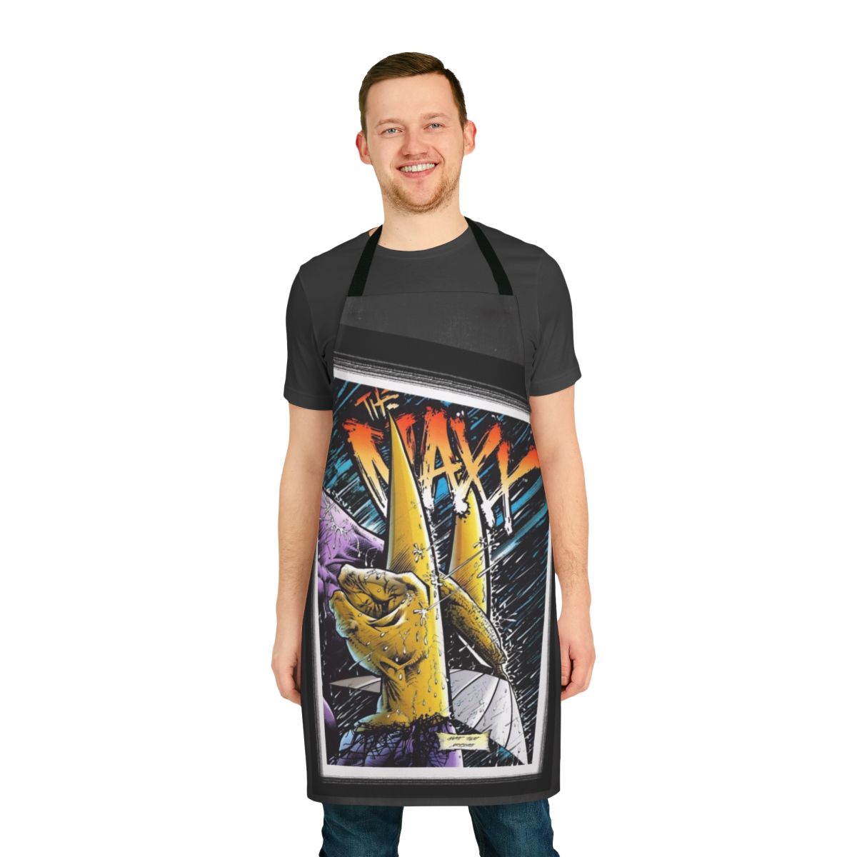 Maxx-inspired apron with 90s pop culture graphics