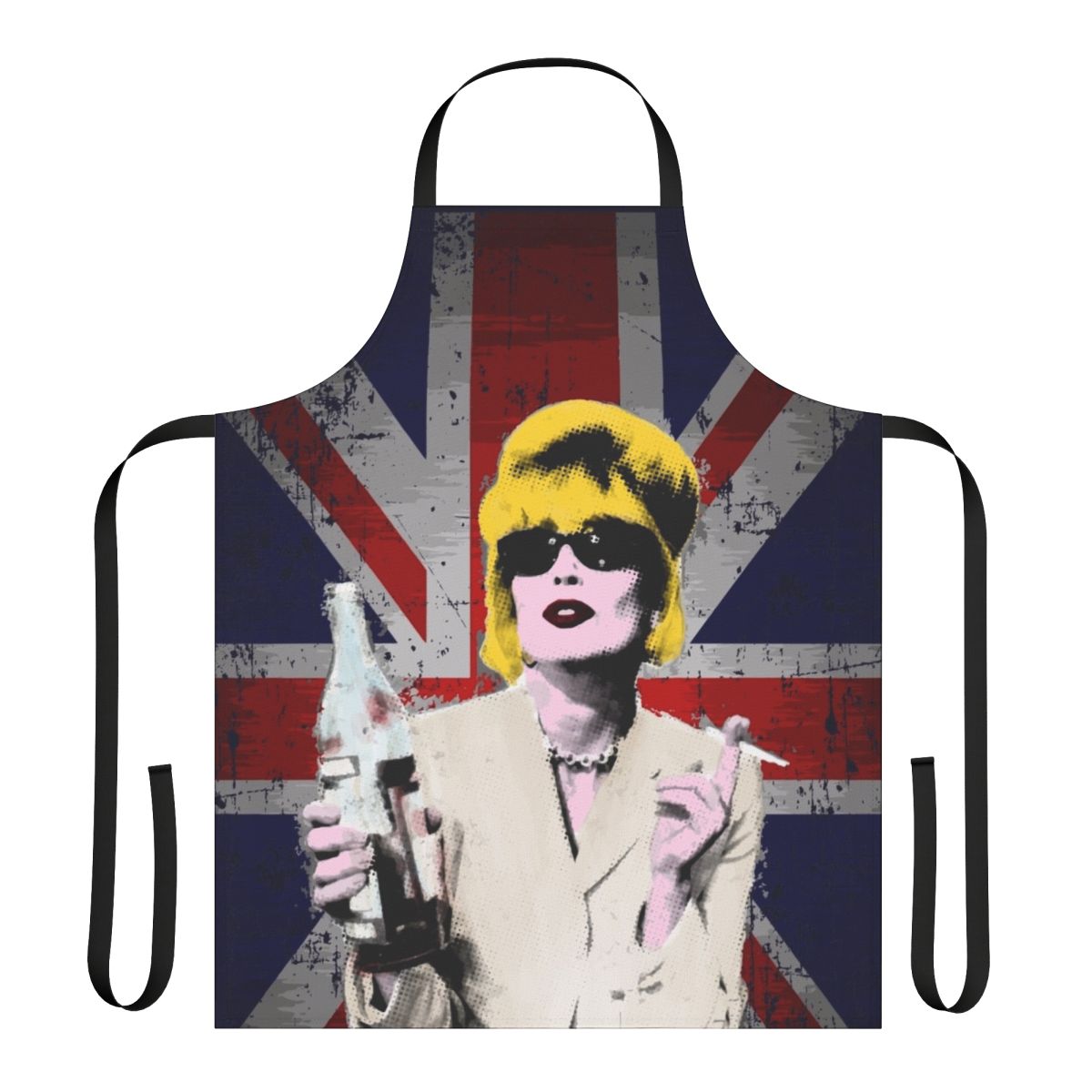 Vibrant and colorful "Absolutely Fabulous" themed apron with pop art designs.
