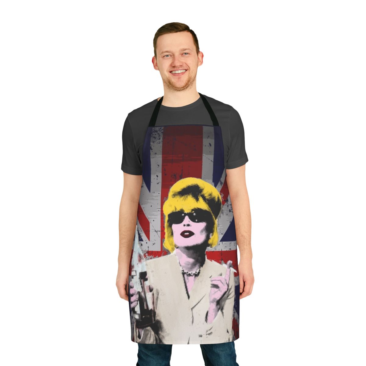 Vibrant and colorful "Absolutely Fabulous" themed apron with pop art designs.
