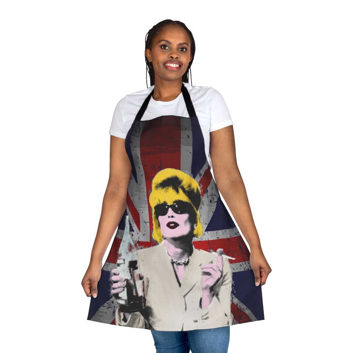 Vibrant and colorful "Absolutely Fabulous" themed apron with pop art designs.