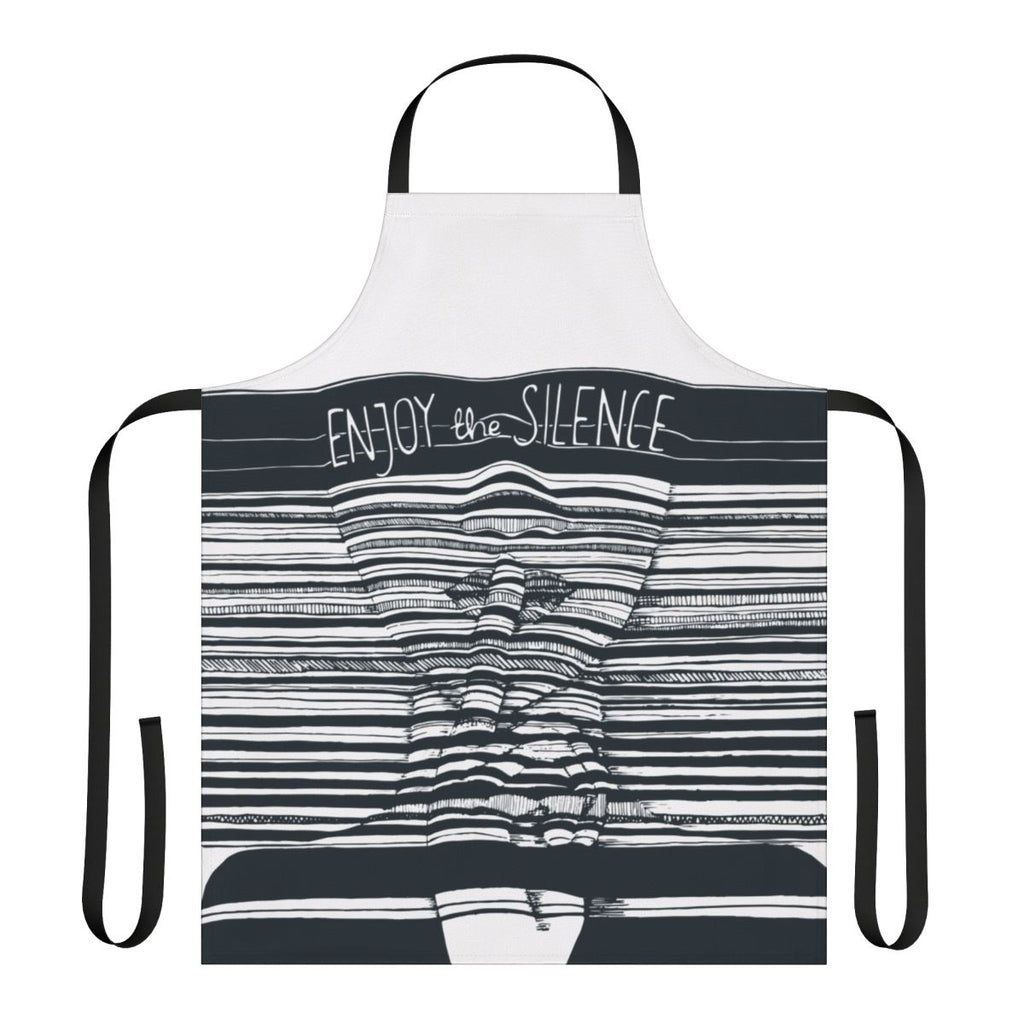 Minimalist black and white apron design with abstract sketch and Depeche Mode inspired text