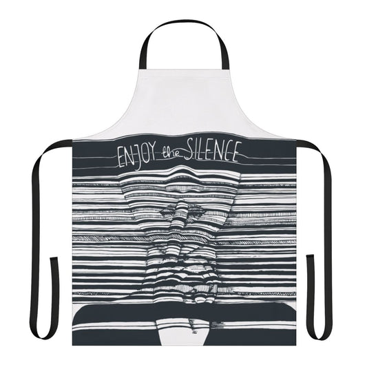 Minimalist black and white apron design with abstract sketch and Depeche Mode inspired text