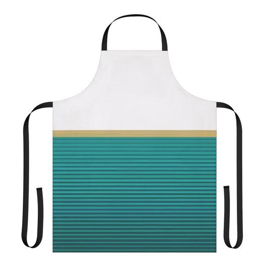 Stylish abstract patterned apron in shades of teal and gold, inspired by urban smoking culture