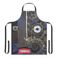 Stylish abstract art apron with Basquiat-inspired design featuring words, face, and anchor