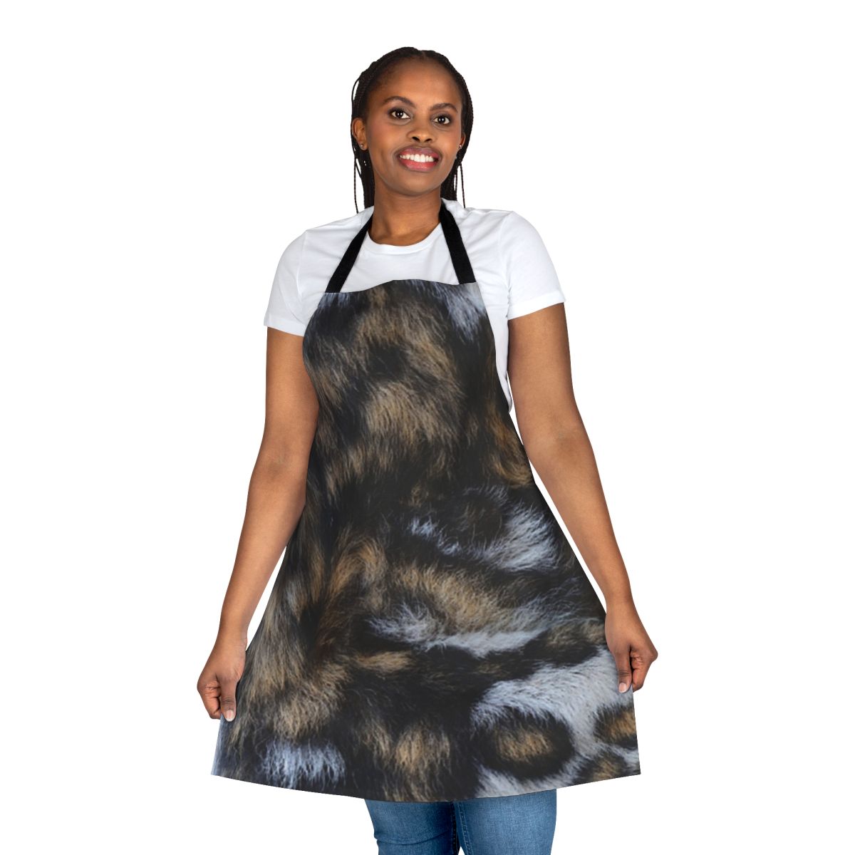 Elegant African animal print apron with wild dog fur design