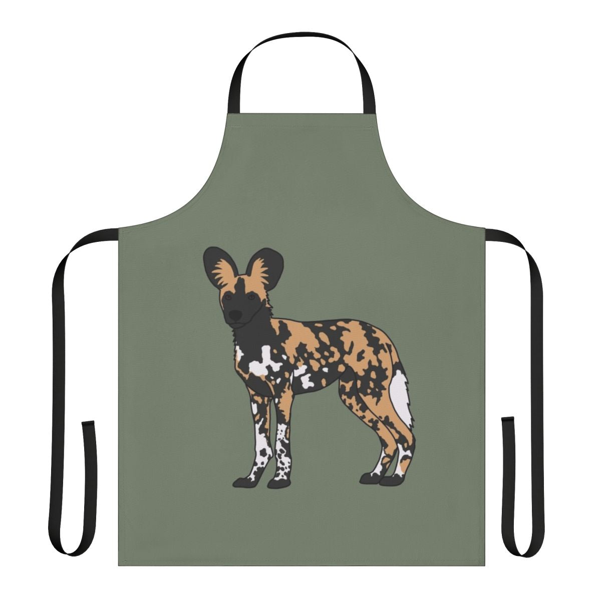 An apron featuring the striking and beautiful African Painted Dog, a unique canid species found in the savannas of Africa.