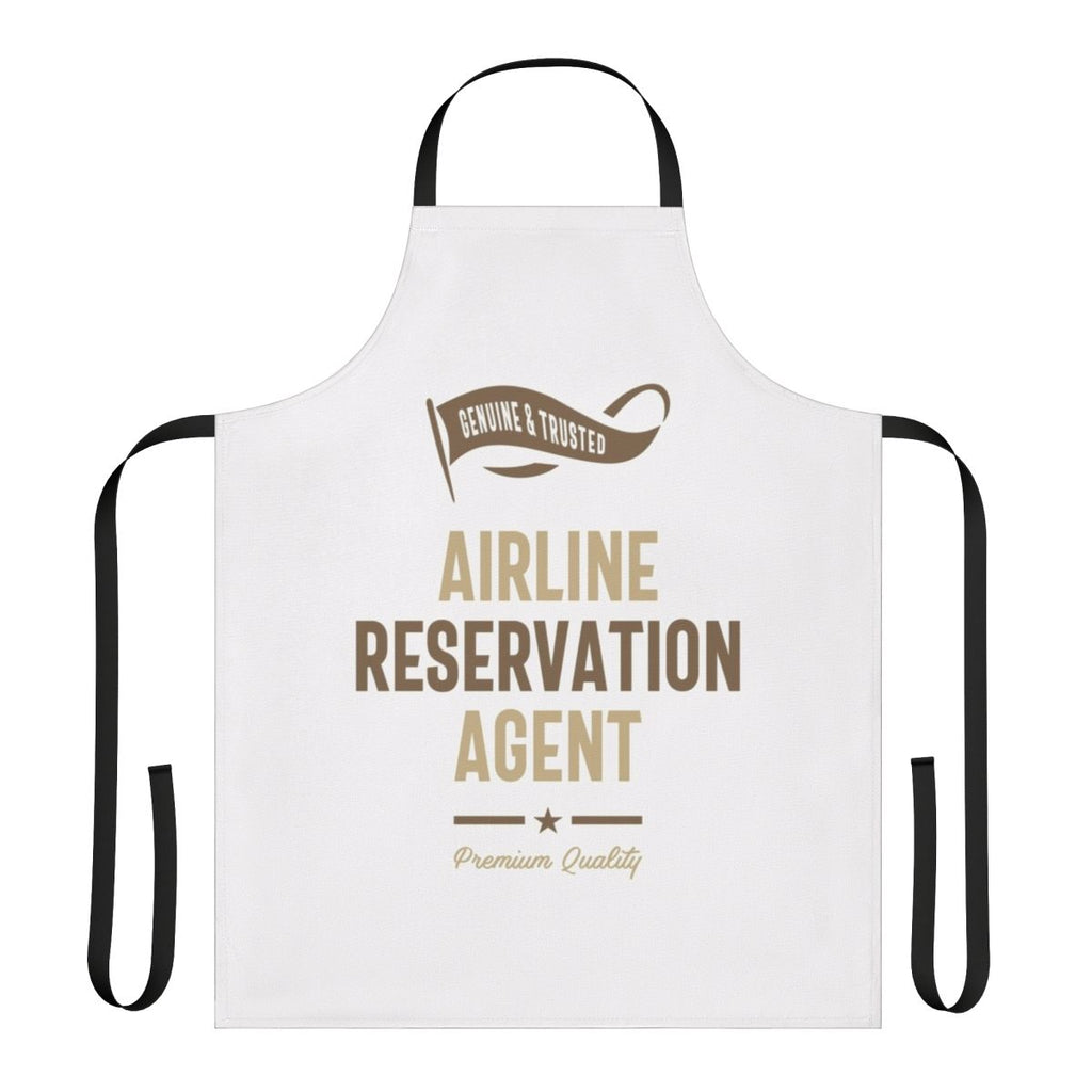 Airline reservation agent wearing a stylish, high-quality apron for their work uniform