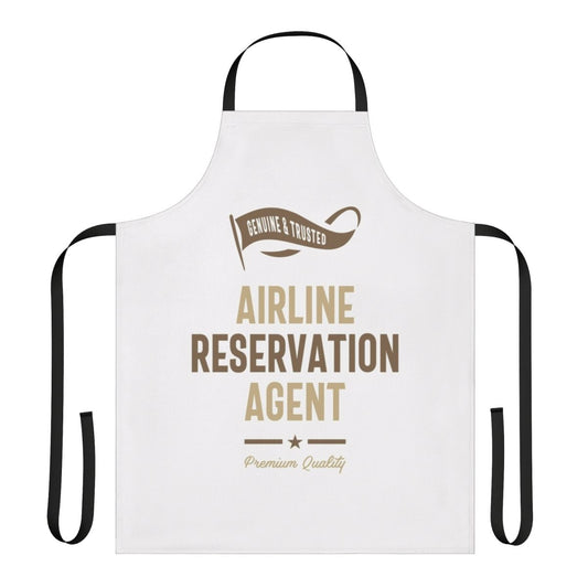 Airline reservation agent wearing a stylish, high-quality apron for their work uniform