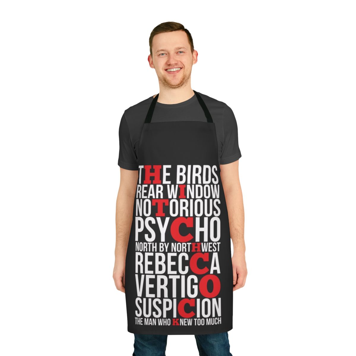 Apron featuring silhouette of Alfred Hitchcock, the legendary film director