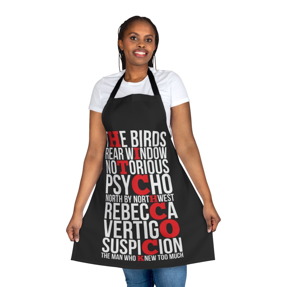 Apron featuring silhouette of Alfred Hitchcock, the legendary film director
