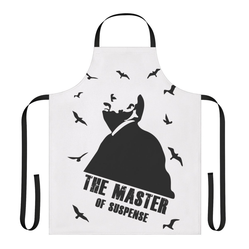 An apron featuring the iconic Alfred Hitchcock, the master of suspense.