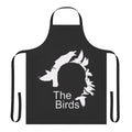 Retro-style apron featuring an illustration of iconic film director Alfred Hitchcock and his classic horror movie "The Birds"