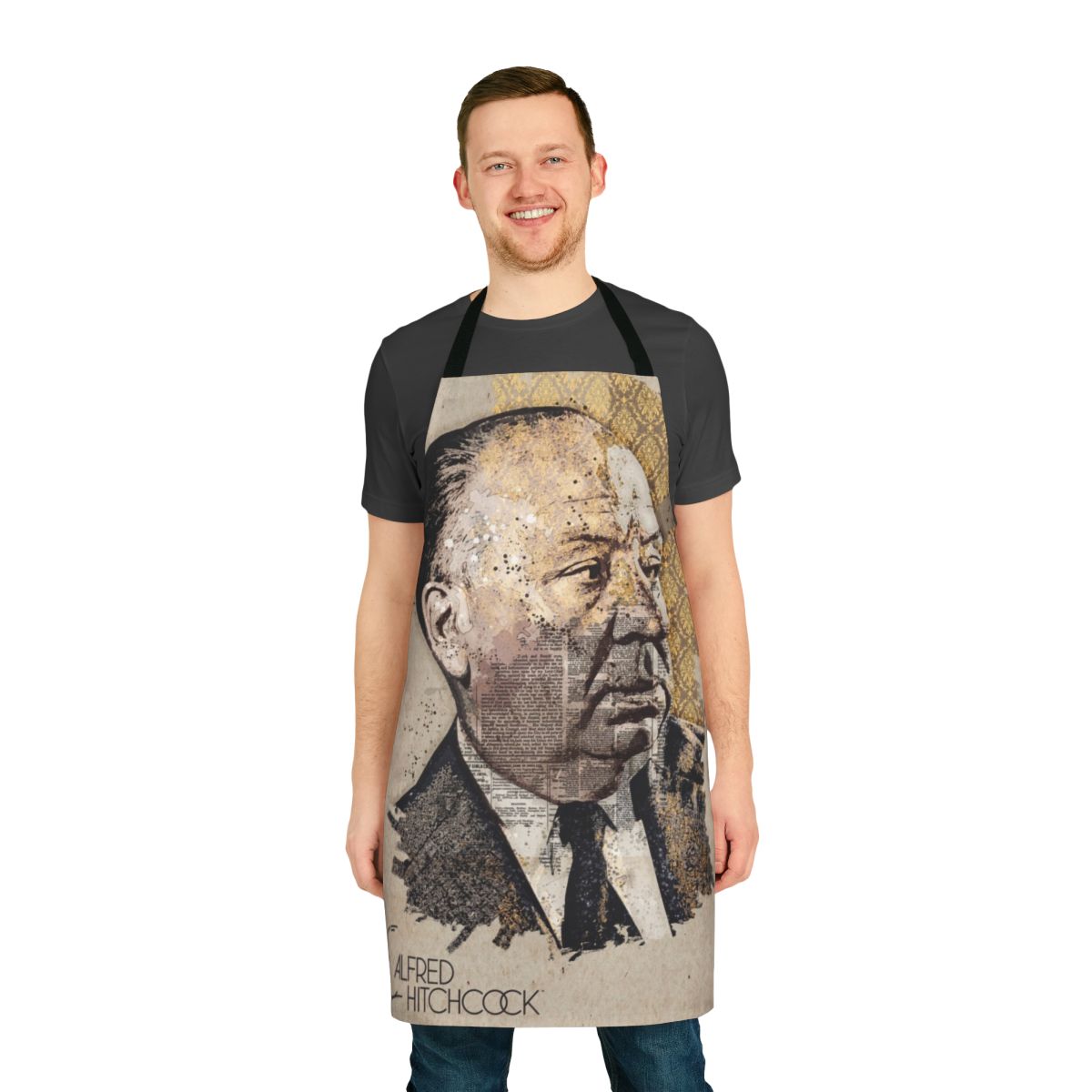 Apron featuring a portrait design of famous movie director Alfred Hitchcock
