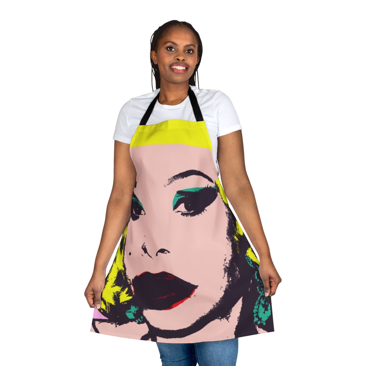 Vibrant Amanda Lepore themed apron with bold colors and patterns