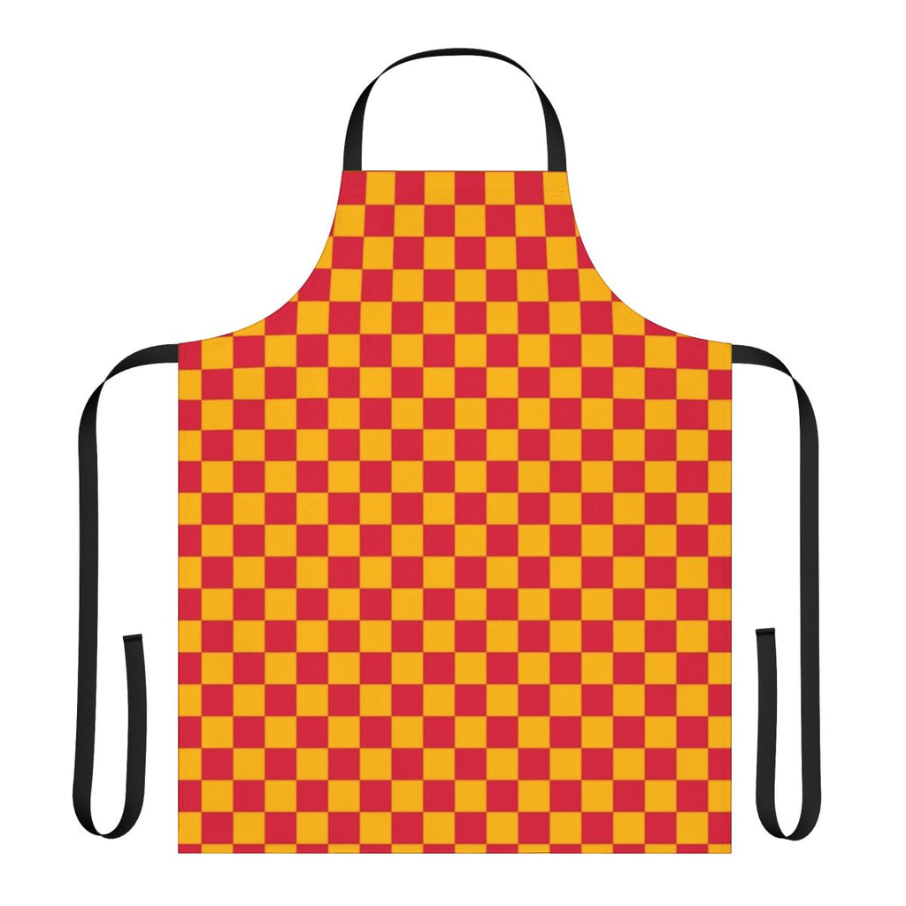 Amber orange and crimson red checkered pattern apron
