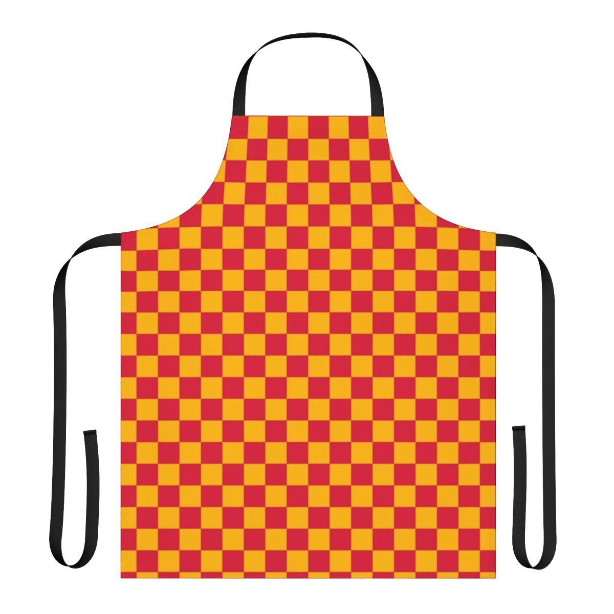 Amber orange and crimson red checkered pattern apron