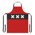 Vibrant Amsterdam-themed apron with XXX logo and city landmark designs