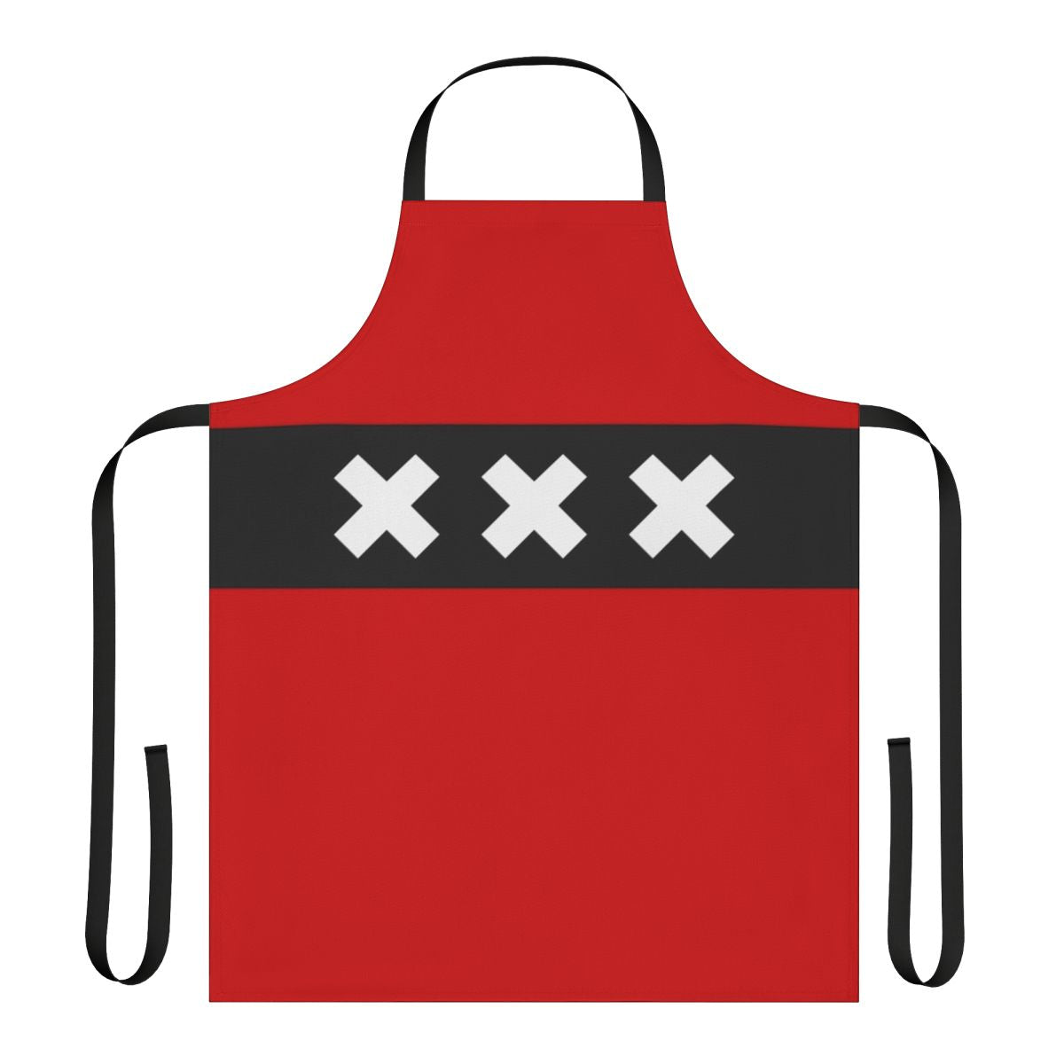 Vibrant Amsterdam-themed apron with XXX logo and city landmark designs
