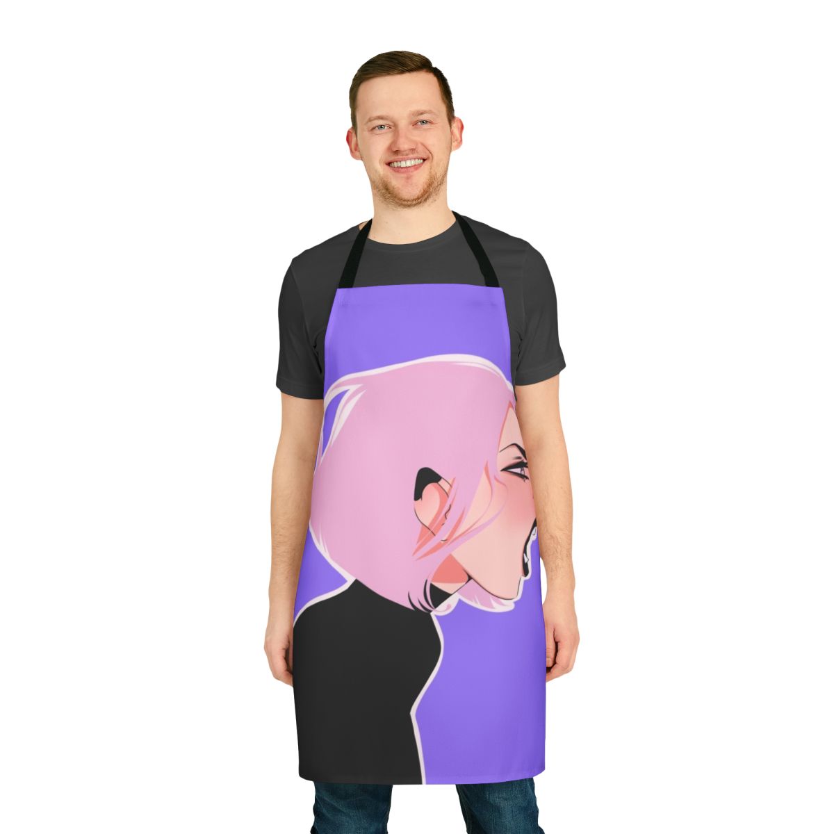 A vibrant and colorful apron with a manga-inspired design, perfect for cooking and everyday use.