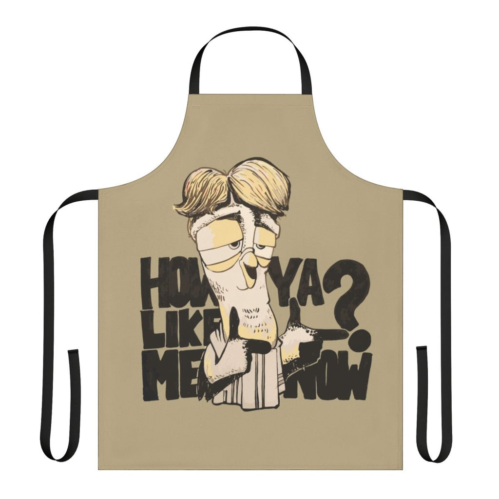 Whimsical illustration of birds and text on a high-quality apron