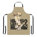 Whimsical illustration of birds and text on a high-quality apron