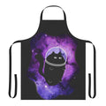 A blue and purple apron with a cartoon cat astronaut design, perfect for space-themed kitchens.
