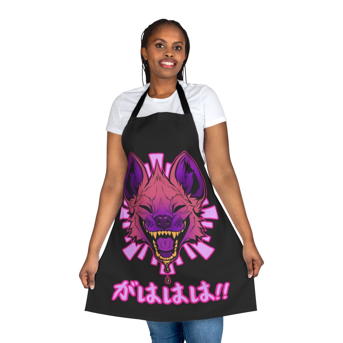 Hyena-themed apron with Japanese-inspired kawaii design