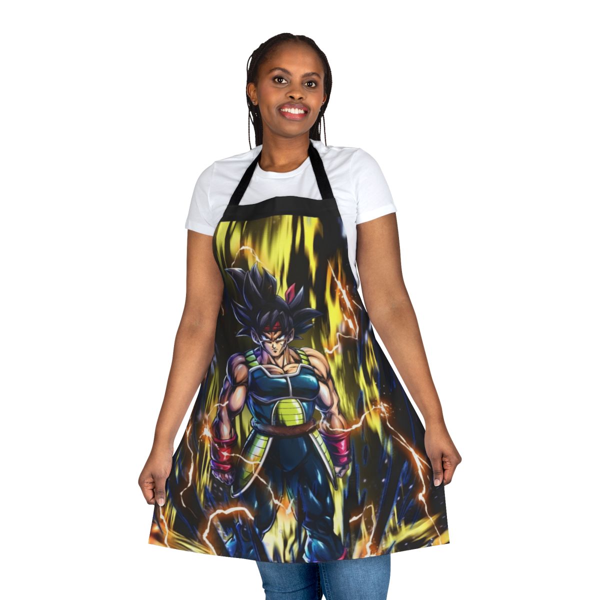 Anime-inspired apron featuring Saiyan characters Goku and Vegeta