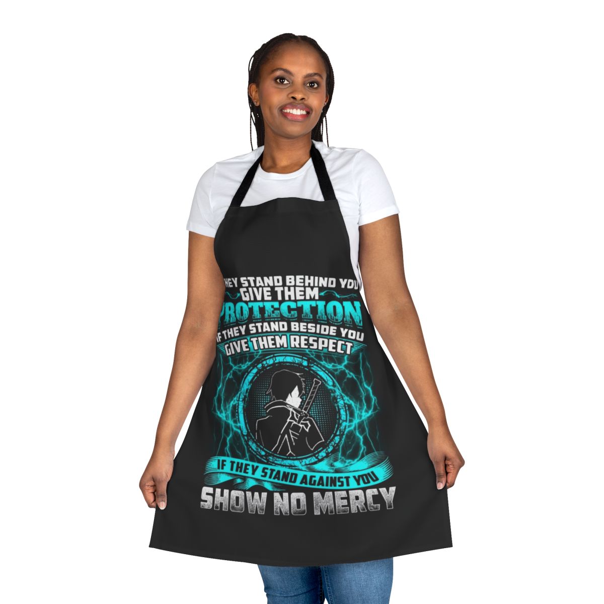 Anime-inspired apron featuring Kirito and Asuna from Sword Art Online