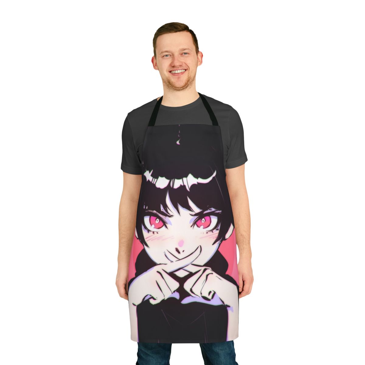 Anime-inspired apron with cute pink design