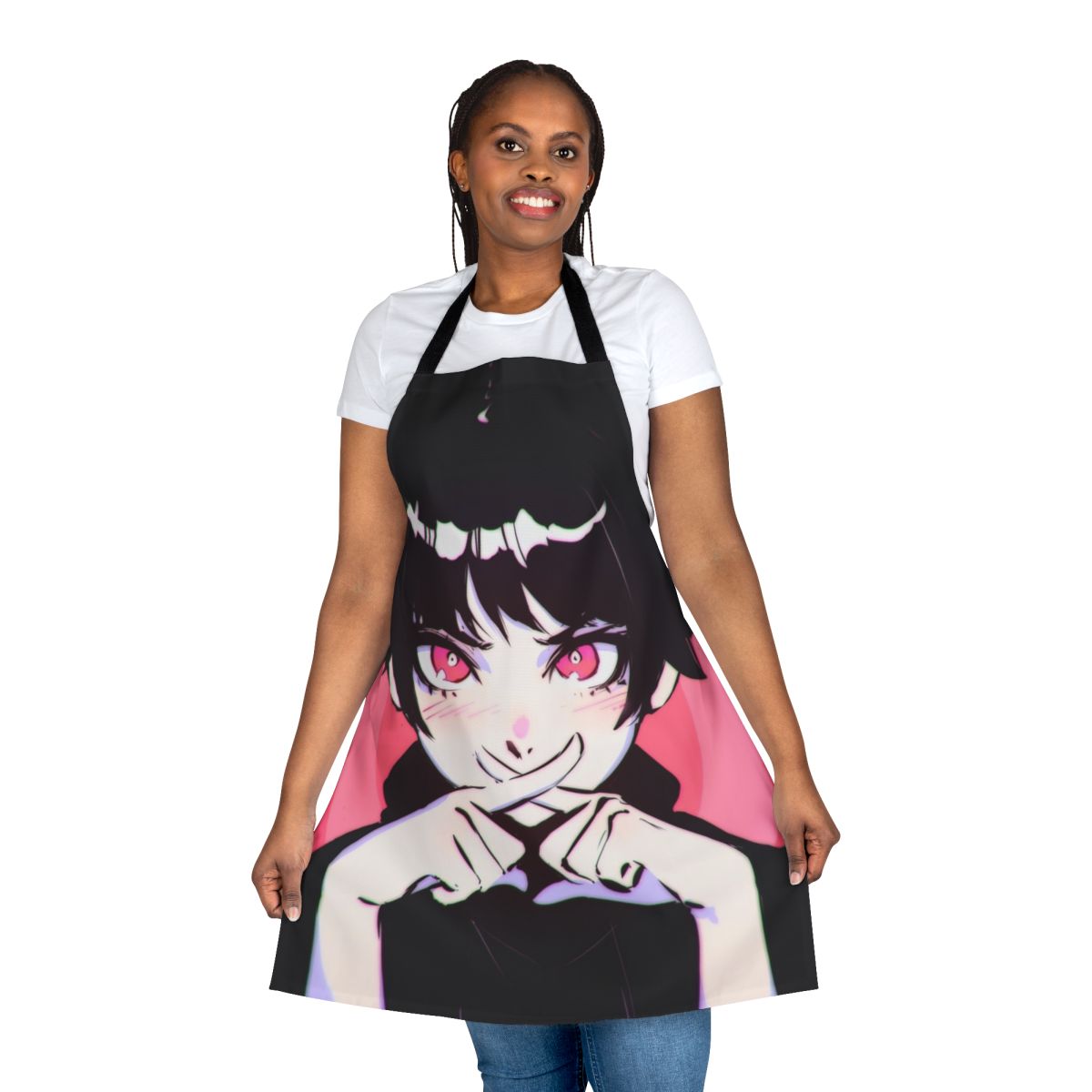 Anime-inspired apron with cute pink design