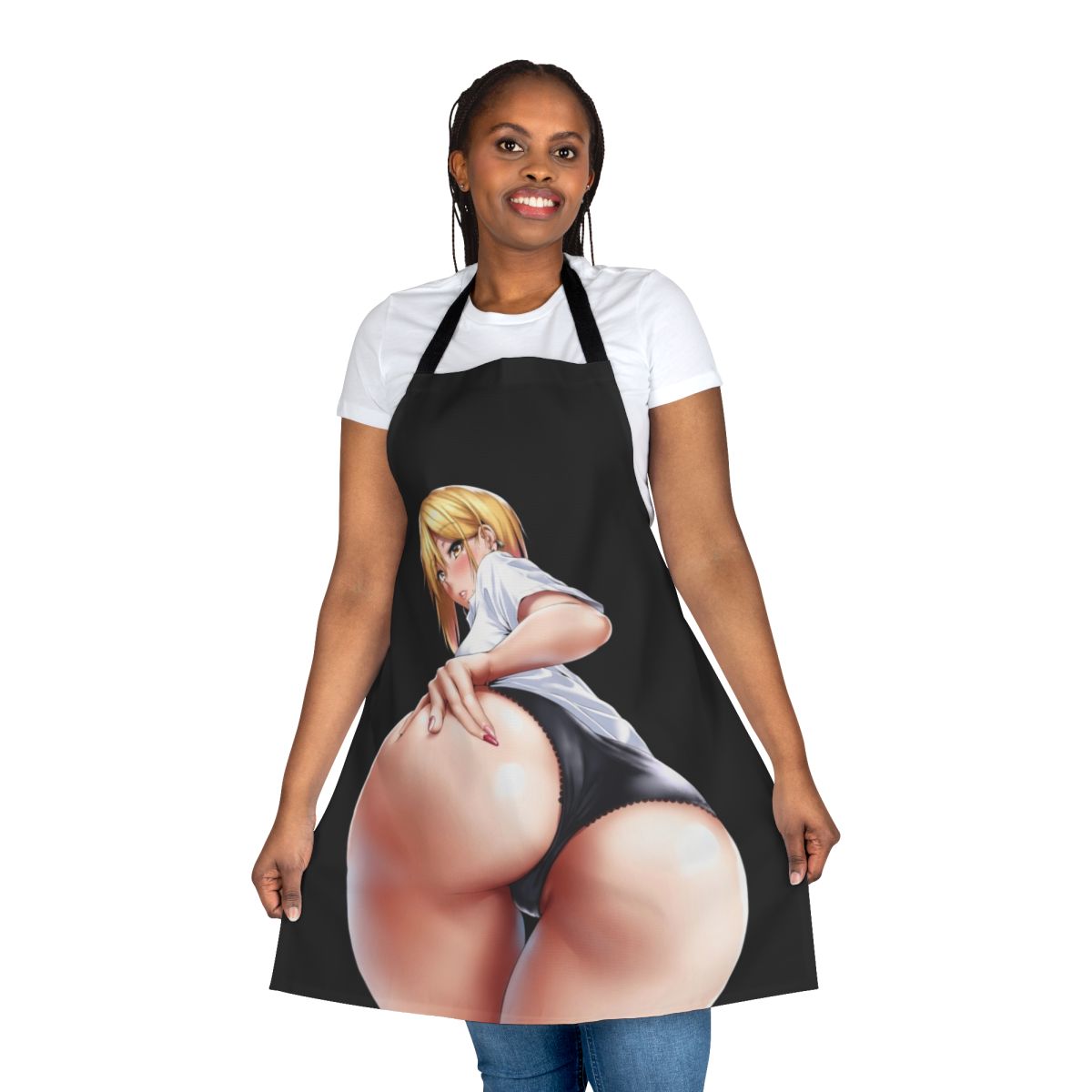 A stylish and fun apron featuring an anime-inspired design of a cute and naughty girl.