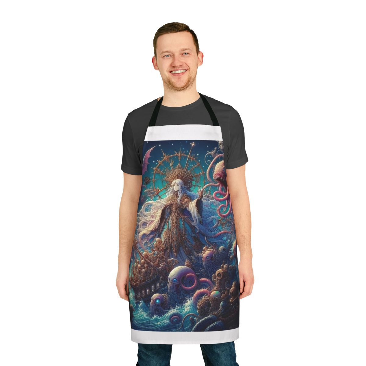 Vibrant anime-inspired apron with a beautiful anime girl design