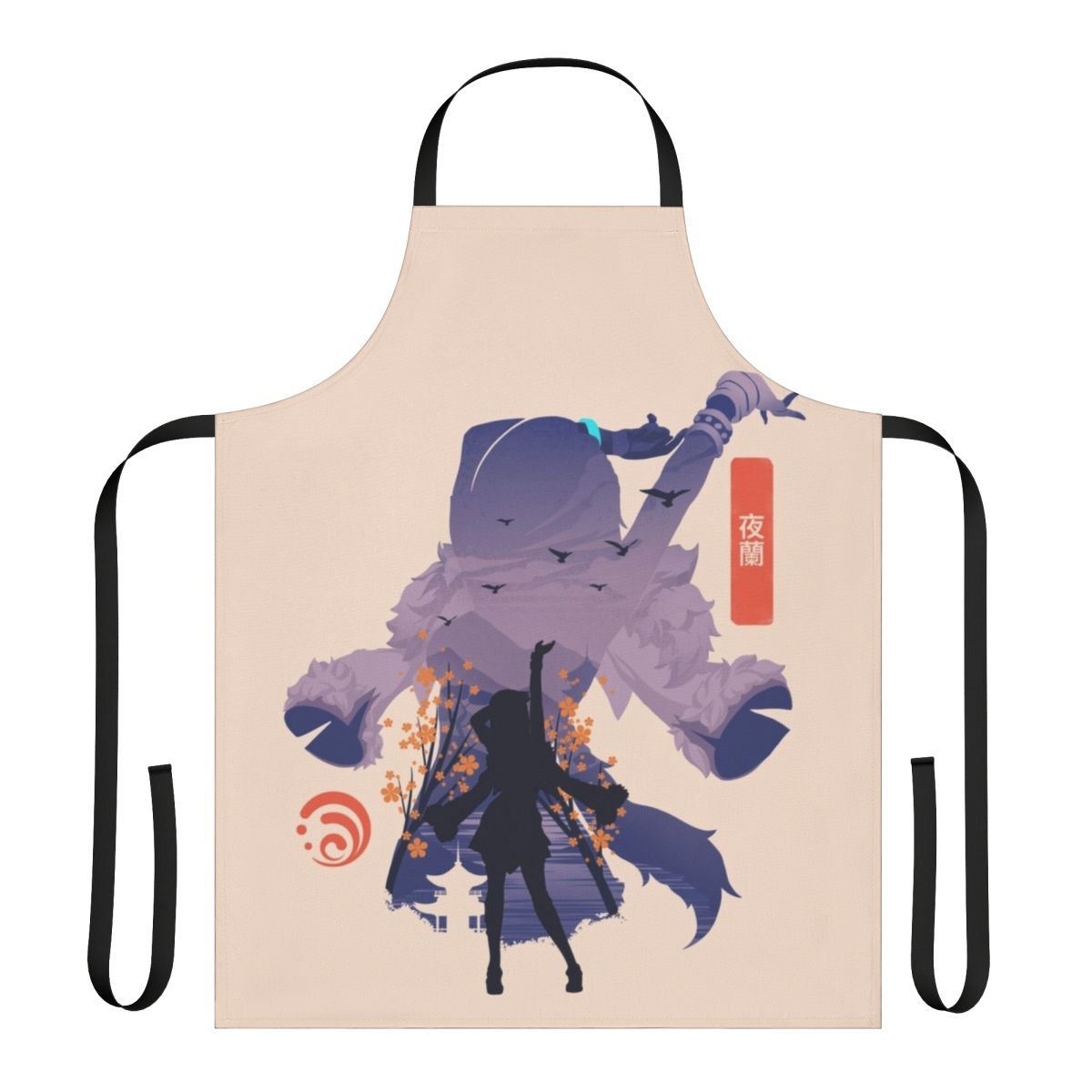 Anime-styled apron with floral and nature-inspired design