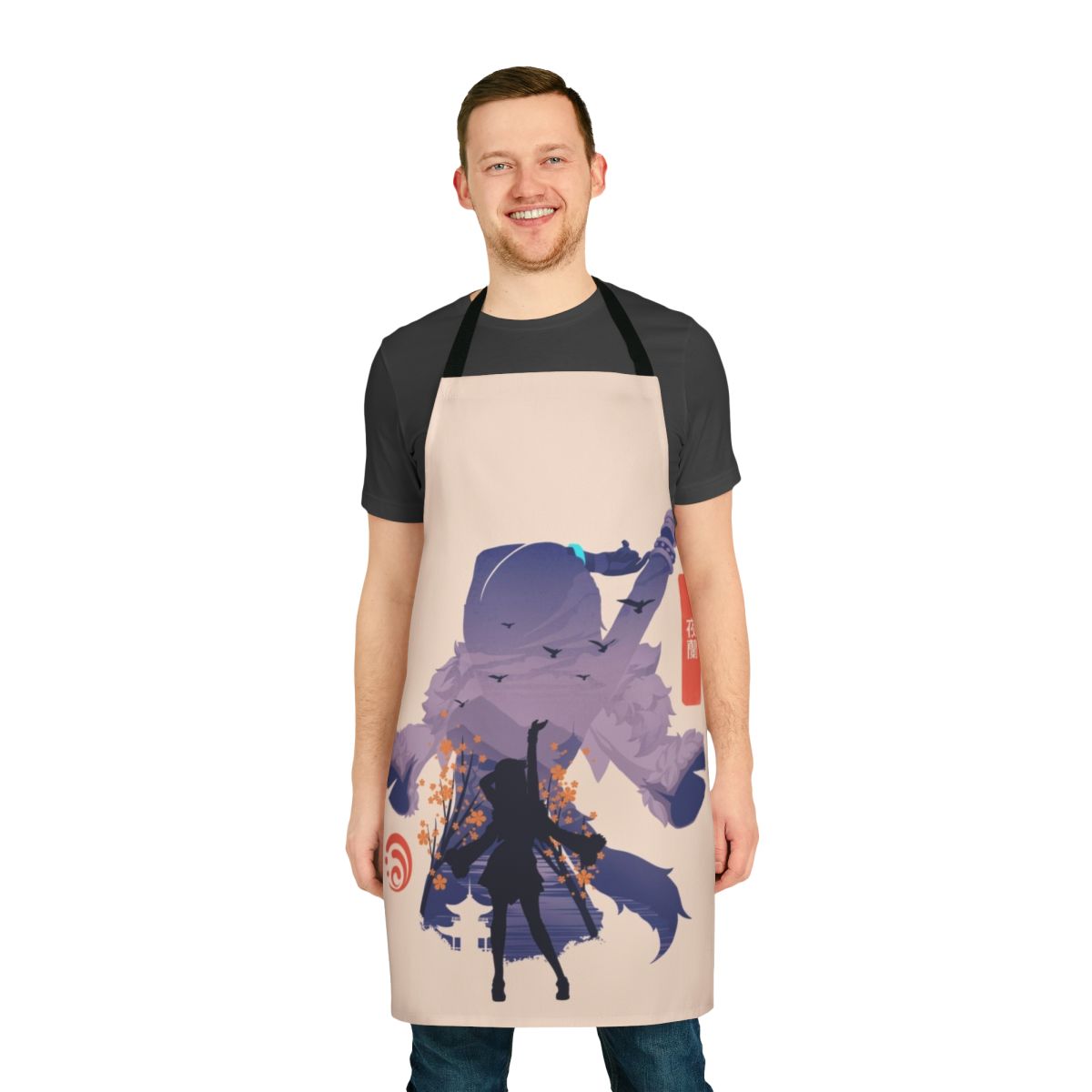 Anime-styled apron with floral and nature-inspired design
