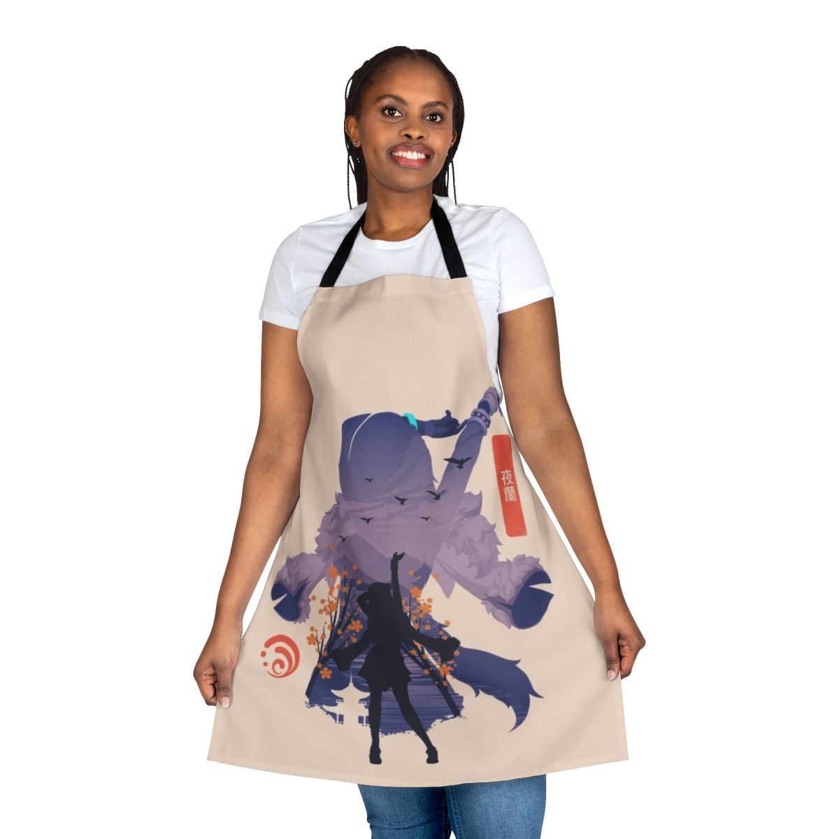 Anime-styled apron with floral and nature-inspired design