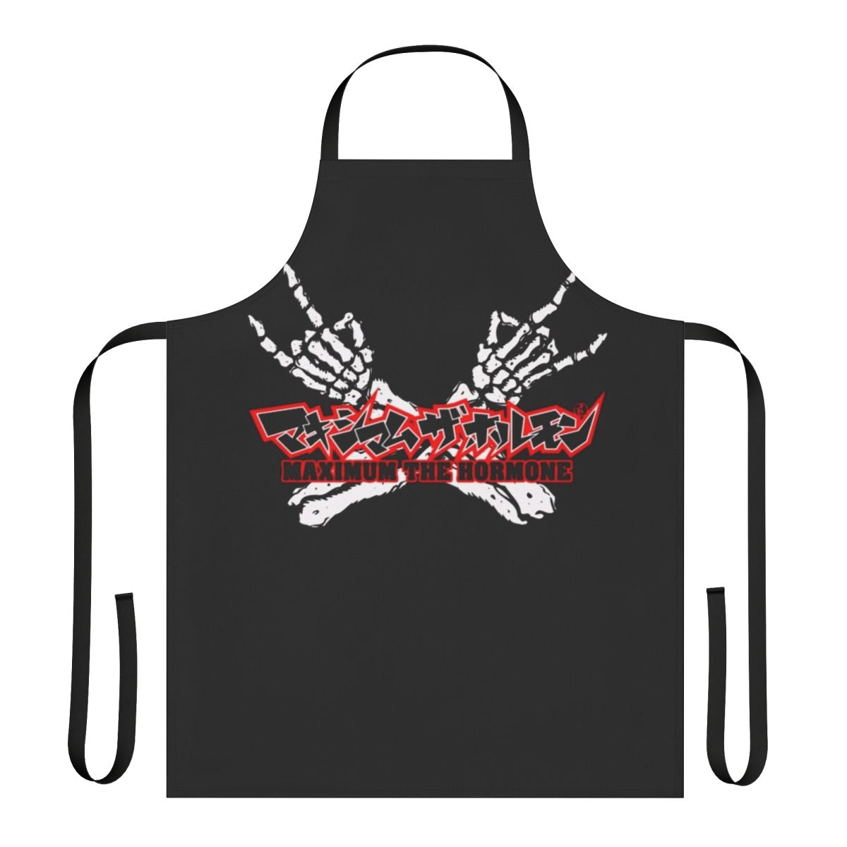 Stylish black apron featuring the logo and imagery of the Japanese heavy metal band Maximum The Hormone
